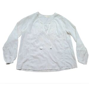 Maison Hotel Blouse Boho Peasant Sleeve Cotton Embroidered Women's Size SMALL